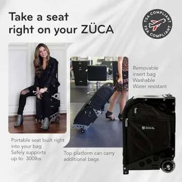ZUCA Pro Makeup Artist Case - Professional Makeup Case with 5 Vinyl Utility Pouches, Travel Cover, 41" Telescoping Handle, Rolling Wheels & Sturdy Aluminum Frame for Makeup Artists and Creatives Black