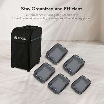 ZUCA Pro Makeup Artist Case - Professional Makeup Case with 5 Vinyl Utility Pouches, Travel Cover, 41" Telescoping Handle, Rolling Wheels & Sturdy Aluminum Frame for Makeup Artists and Creatives Black