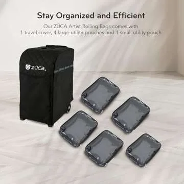 ZUCA Pro Makeup Artist Case - Professional Makeup Case with 5 Vinyl Utility Pouches, Travel Cover, 41" Telescoping Handle, Rolling Wheels & Sturdy Aluminum Frame for Makeup Artists and Creatives Black