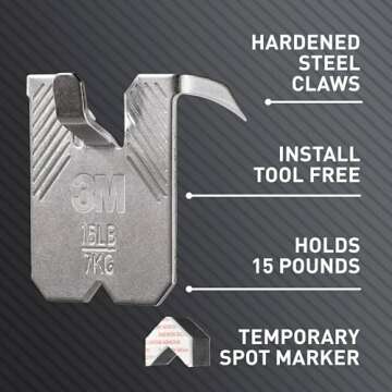 3M CLAW(TM) 45 lb. Drywall Picture Hanger With Spot Markers, Heavyweight Hanging Solution for Room Decor and Office Decor, Including Mirrors or Large Art – 4 Count (Pack of 1)