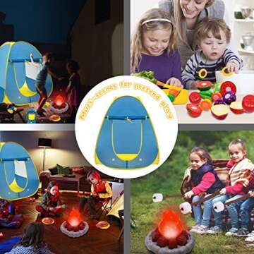MITCIEN Kids Camping Play Tent with Toy Campfire/Marshmallow/Fruits Toys Play Tent Set for Boys Girls Indoor Outdoor Pretend-Play Game