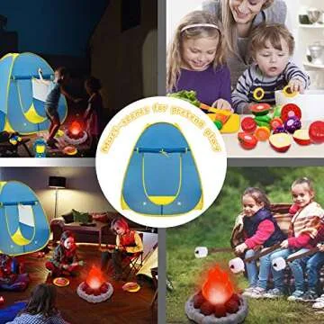 MITCIEN Kids Camping Play Tent with Toy Campfire/Marshmallow/Fruits Toys Play Tent Set for Boys Girls Indoor Outdoor Pretend-Play Game