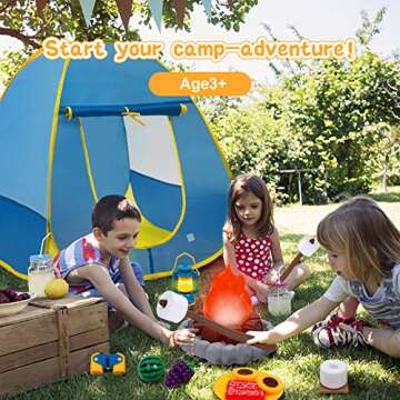 MITCIEN Kids Camping Play Tent with Toy Campfire/Marshmallow/Fruits Toys Play Tent Set for Boys Girls Indoor Outdoor Pretend-Play Game