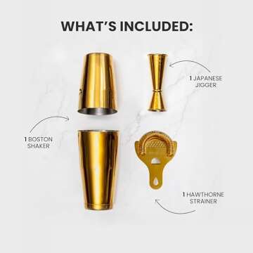 A Bar Above 4-Piece Cocktail Shaker Set for Professional & Home Bar – Premium Bar Kit Gifts Includes Strainer, Japanese Jigger & Boston Shaker Set