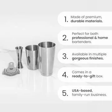 A Bar Above 4-Piece Cocktail Shaker Set for Professional & Home Bar – Premium Bar Kit Gifts Includes Strainer, Japanese Jigger & Boston Shaker Set