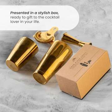 A Bar Above 4-Piece Cocktail Shaker Set for Professional & Home Bar – Premium Bar Kit Gifts Includes Strainer, Japanese Jigger & Boston Shaker Set