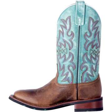 Laredo Womens Anita Embroidered Square Toe Casual Boots Mid Calf Low Heel 1-2" - Blue, Brown - Size 7 B