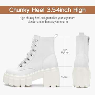 Fitory Women’s Lightweight Combat Boots with Side Zipper & High Heel