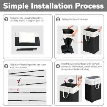 Goodpick Hamper with Wheels 75L 2-Pack, Tall Laundry Basket with Removable Wash Bags, Rolling Black ...