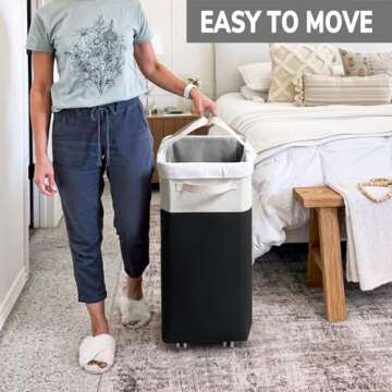 Goodpick Hamper with Wheels 75L 2-Pack, Tall Laundry Basket with Removable Wash Bags, Rolling Black Laundry Hamper for Corner Dorm, Large Collapsible Laundry Baskets