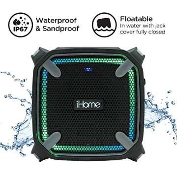 iHome Waterproof Bluetooth Speaker with Color Changing Lights, iP67 Certified Portable Speaker Ideal...