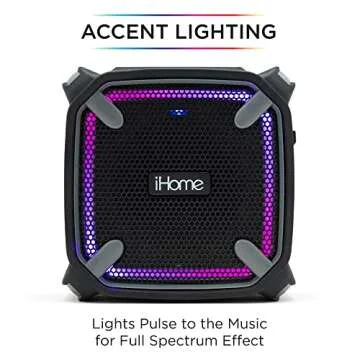iHome Waterproof Bluetooth Speaker with Color Changing Lights, iP67 Certified Portable Speaker Ideal for The Pool, Beach, Hiking, Kayaking (IBT371BGC)