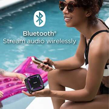 iHome Waterproof Bluetooth Speaker with Color Changing Lights, iP67 Certified Portable Speaker Ideal for The Pool, Beach, Hiking, Kayaking (IBT371BGC)