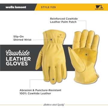 Wells Lamont Leather Work Gloves for Men, Reinforced Cowhide with Palm Patch, Saddletan, XX-Large (1129XX)