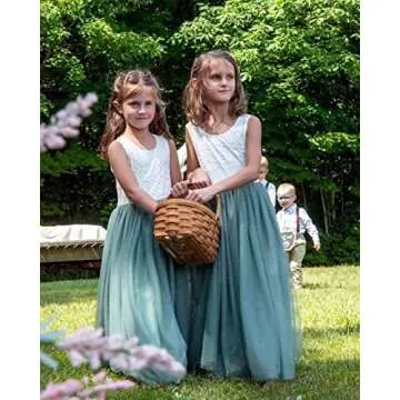 2Bunnies Girl Rose Lace Back A-Line Straight Tutu Tulle Party Flower Girl Dresses (Sage Sleeveless Maxi, 3T)
