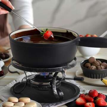 Artestia Cast Iron Cheese Fondue Pot Set, Swiss Traditional Cast Iron Fondue Set for Meat & Chocolat...