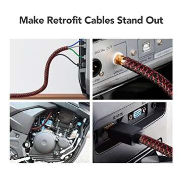 AGPTEK Cable Sleeve Cover, 10ft - 1.2 inch Cord Management Wire Organizer Under Desk, Home Office Computer Wire Cover Hider Cord Protector, Protect Cables from Pet Cat Dog Chewing, BlackRed