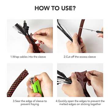 AGPTEK Cable Sleeve Cover, 10ft - 1.2 inch Cord Management Wire Organizer Under Desk, Home Office Computer Wire Cover Hider Cord Protector, Protect Cables from Pet Cat Dog Chewing, BlackRed