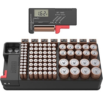 Battery Organizer Storage case with tester can hold 110 battery Various Sizes for AAA, AA, 9V, C and...