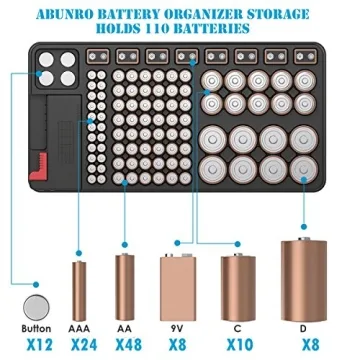 Abunro Battery Organizer with Digital Tester for 110 Batteries
