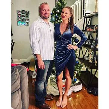 HUHOT Elegant Dresses for Women Midi Wrap Blue Velvet Dress for Women Night Out Dresses for Women 2023