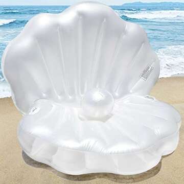 Zcaukya Inflatable Pool Shell with Pearl, Giant Inflatable Seashell Floatie with A Pearl Ball, Clamshell Pool Floating for Swimming Pool Summer Beach Party