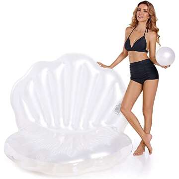 Zcaukya Inflatable Pool Shell with Pearl, Giant Inflatable Seashell Floatie with A Pearl Ball, Clamshell Pool Floating for Swimming Pool Summer Beach Party