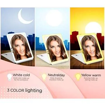 IKproductpro Makeup Mirror, Vanity Mirror, LED Vanity Mirror, 3 Color Light Portable Mirror, Travel Vanity Mirror, Vanity Makeup Mirror, Travel Rechargeable Mirror