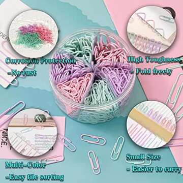 XUELUN Macaron Colored Paper Clips - 600pcs for Colorful Organization