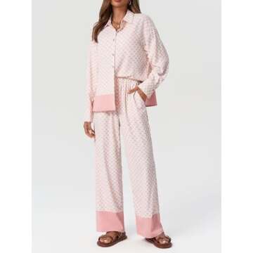 Tankaneo Womens Pajama Sets 2 Piece Outfits Button Down Shirts Long Pants Comfy Sleepwear Lounge Set...