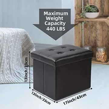 ALASDO Storage Ottoman Footrest Stool Small Ottoman with Storage Foldable Ottoman Leather Foot Rest Footstool Bench for Living Room 17x13x13inches Black