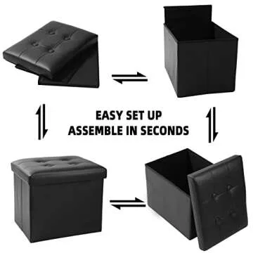 ALASDO Storage Ottoman Footrest Stool Small Ottoman with Storage Foldable Ottoman Leather Foot Rest Footstool Bench for Living Room 17x13x13inches Black