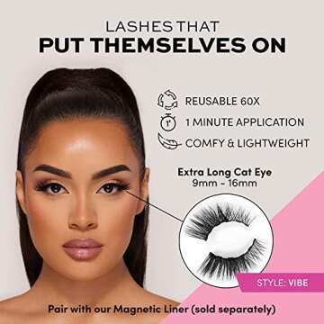Glamnetic Magnetic Eyelashes - Vibe | Long Faux Mink Lashes for 60 Wears