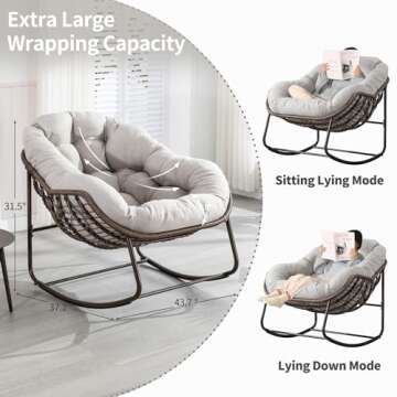 Villeston Outdoor Papasan Rocking Chair - Oversized Comfy Patio Chair Indoor Egg Royal Rattan Rockin...