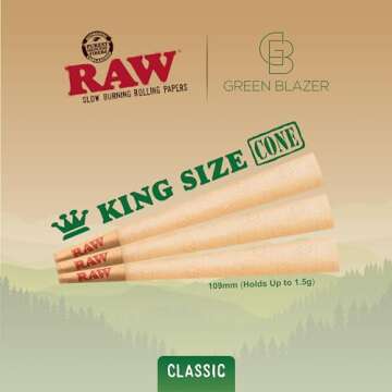 Raw Cones King Size Classic: 100 Pack - Patented Slow Burning Cones Rolling Papers & Tips - All Natu...