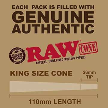 Raw Cones King Size Classic: 100 Pack - Patented Slow Burning Cones Rolling Papers & Tips - All Natural Raw Paper