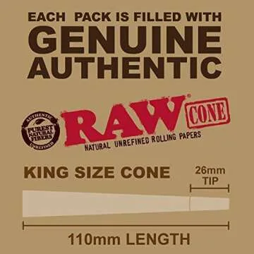 Raw Cones King Size Classic: 100 Pack - Patented Slow Burning Cones Rolling Papers & Tips - All Natural Raw Paper