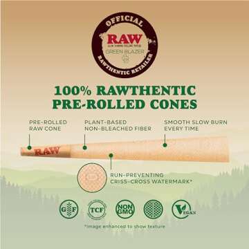 Raw Cones King Size Classic: 100 Pack - Patented Slow Burning Cones Rolling Papers & Tips - All Natural Raw Paper
