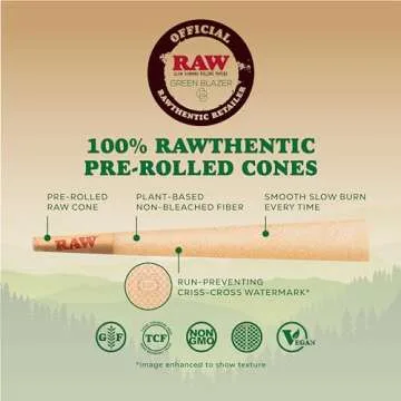 Raw Cones King Size Classic: 100 Pack - Patented Slow Burning Cones Rolling Papers & Tips - All Natural Raw Paper