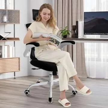 Ergonomic Office Chair with Adjustable Lumbar Support & Headrest, High Back Mesh Desk Chair with Fli...