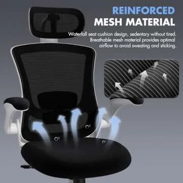 Ergonomic Office Chair with Adjustable Lumbar Support & Headrest, High Back Mesh Desk Chair with Flip-Up Armrests, Breathable & Comfortable Computer Chair for Home, Office & Study –Black