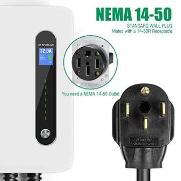 LEFANEV 32A 7.68KW EV Charger Level 2 Station, NEMA14-50 20ft Wall Electric Vehicle Charging Station for Electric and Hybrid Vehicles