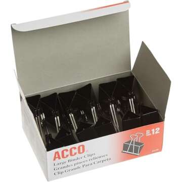 Acco Brand Binder Clips, Large, 1 Box, 12 Clips/Box (72100)