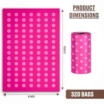 Parisian Pet Ecofriendly Dog Poop Bags Rolls - 320 Count Unscented Poop Bags For Dogs - Leakproof, Extra Thick, 16 Dog Waste Bags Refill Rolls - Polka Dot Pink Doggie Poop Bags - Fits All Dispenser