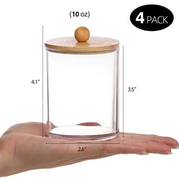 Tbestmax 4 Pack Qtip Holder, 10-Ounce Bathroom Organizer Accessories Storage Containers Clear Plasti...