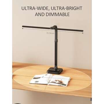 AKRRYR LED Desk Lamp for Home Office, Double Head 24W with Base, Architect Light 5 Lighting Brightness Flexible Gooseneck Table Reading Study, Black