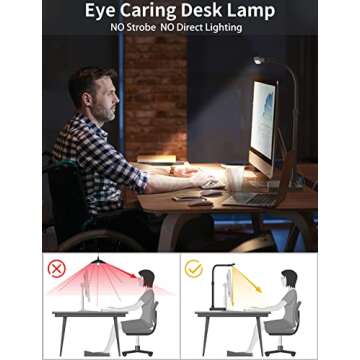 AKRRYR LED Desk Lamp for Home Office, Double Head 24W with Base, Architect Light 5 Lighting Brightness Flexible Gooseneck Table Reading Study, Black