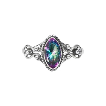 Mystic Topaz Stone Ring, 925 Sterling Silver Statement Ring For Women, Handmade Ring Gemstone Promis...