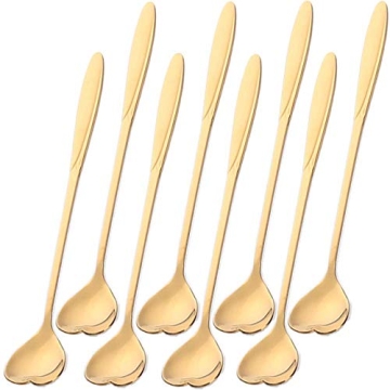 Falytemow 304 Stainless Steel Spoons for Coffee Tea Dessert Drink Mixing Milkshake Spoon Tableware Pack of 8 (8pcs Gold Heart Shape)