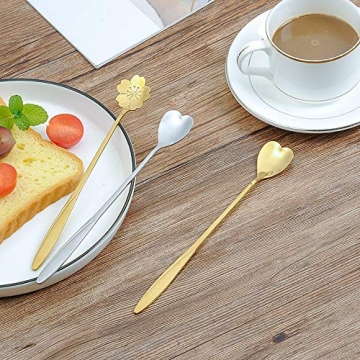 Falytemow 304 Stainless Steel Spoons for Coffee Tea Dessert Drink Mixing Milkshake Spoon Tableware Pack of 8 (8pcs Gold Heart Shape)